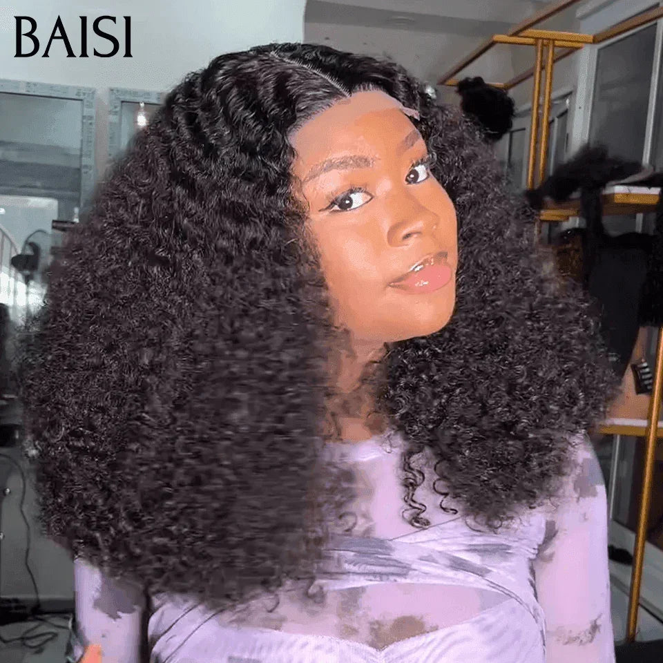 BAISI Grandes Saldos IVA 0€ Volume 300% densidade 14 Polegadas 85€ 4x4 Perucas de Luxo curly wave double drawn mechas virgens em 100% Cabelo Humano