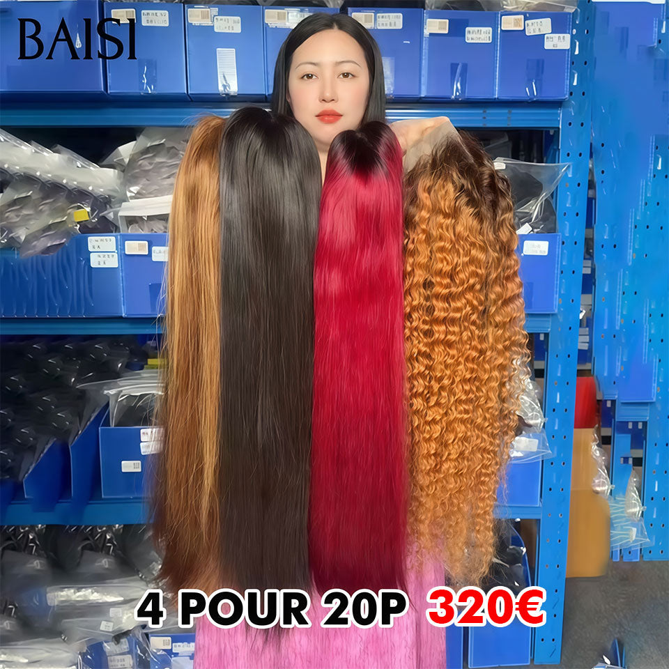 BAISI Perruque pour revendre 4 perruques 360€ 13x4 lace frontal deep wave et Lisse 4 couleurs en 100% Cheveux Humains
