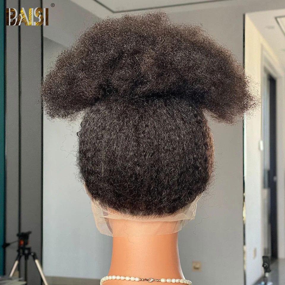 BAISI 360 Lace Peruca 18 Polegadas PRETO Kinky Straight em Cabelo Humano Verdadeiro Penteado Coque