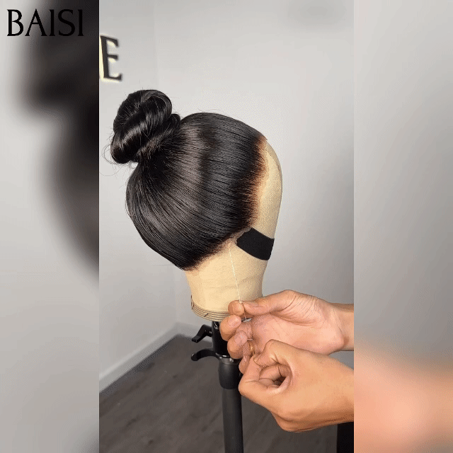 BAISI Parrucca Upgrade Cinturino Invisibile 360 Frontale Parrucca Liscia Corde Regolabili Invisibili e Regolabili Pre-pizzicata Senza Bisogno di Colla 250% Densità in 100% Capelli Grezzi Pizzo già Tagliato