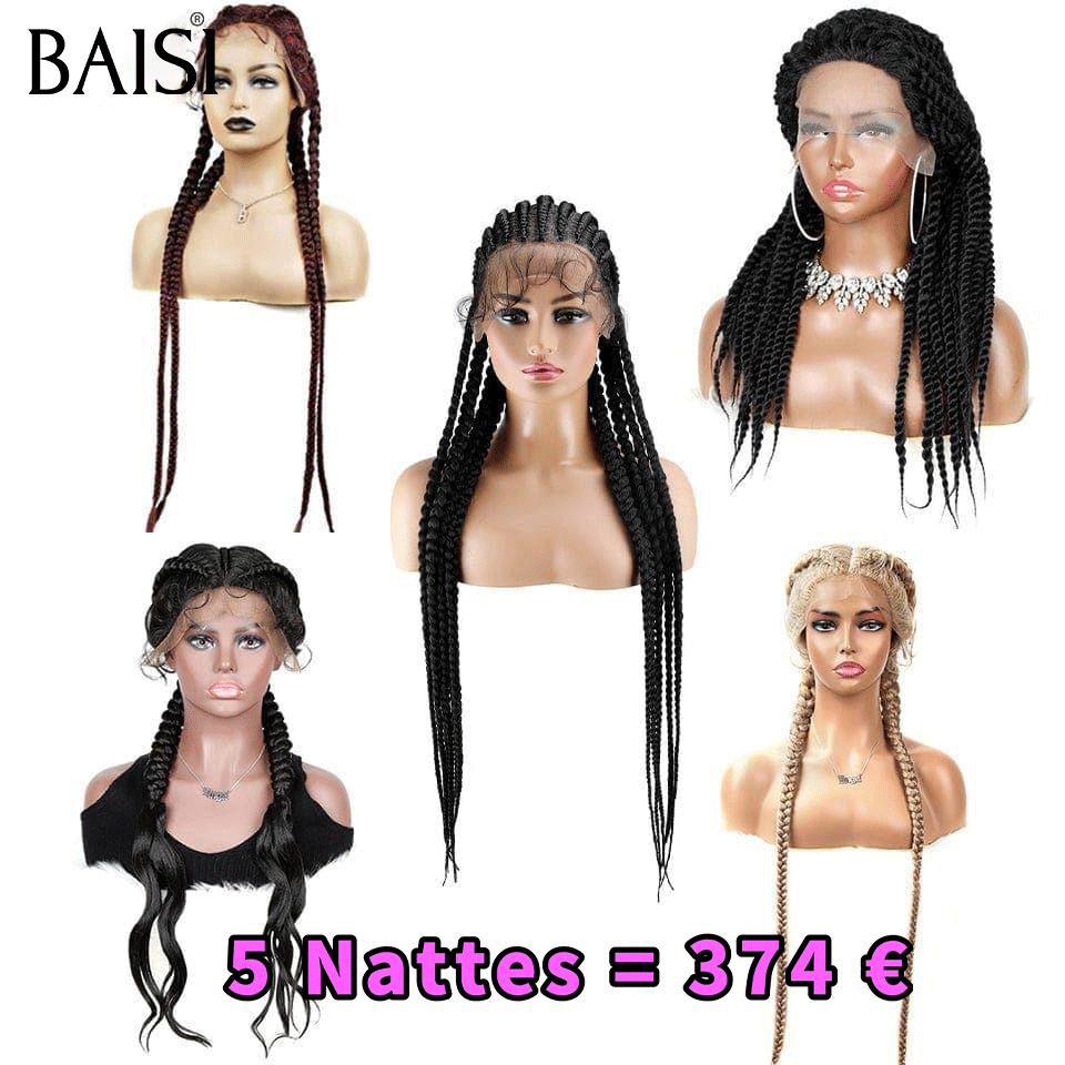 BAISI Lot De 5 Perruques de Natte Abordable 374 Euro En 100% Cheveux Synthetique