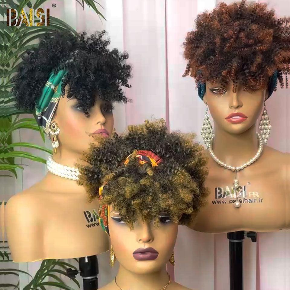 BAISI Lot De 3 Perruques 108€ prix Abordable Bandeau Synthétique Kinky Curly En Couleur sans colle sans lace facile à porter cheveux Synthetique