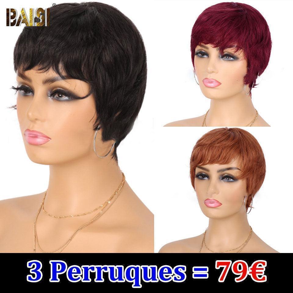 BAISI Moitié Prix Sans lace afro curly 60€ Vente Combinée A 79€ Pour 3 Perruques 100% Cheveux Humains Fabriqué à la Machine MP50