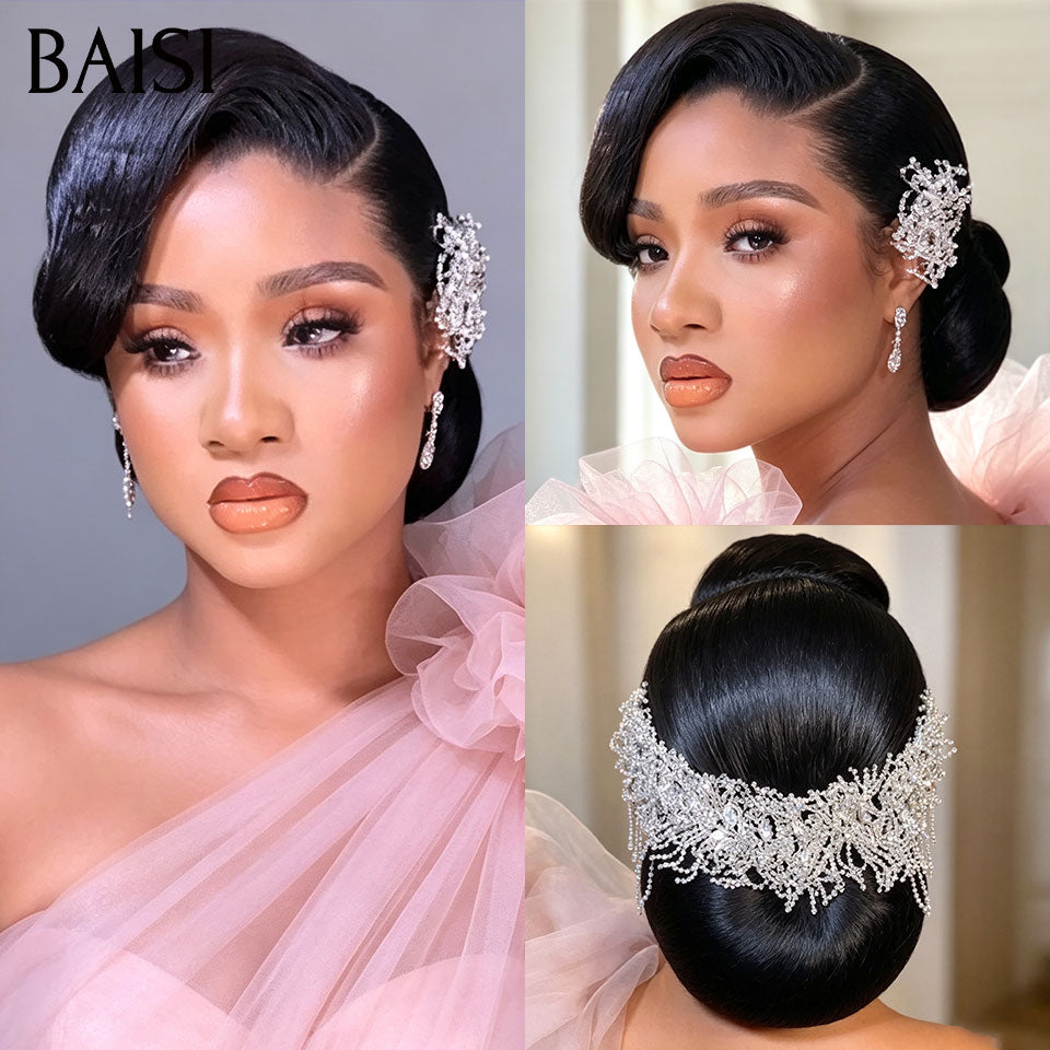 BAISI Coiffure de luxe Dawn Perruques Mariage noir Prête à porter chignon et personalisation comme sur la vidéo 100% identique avec lace frontale événement spécial BS120