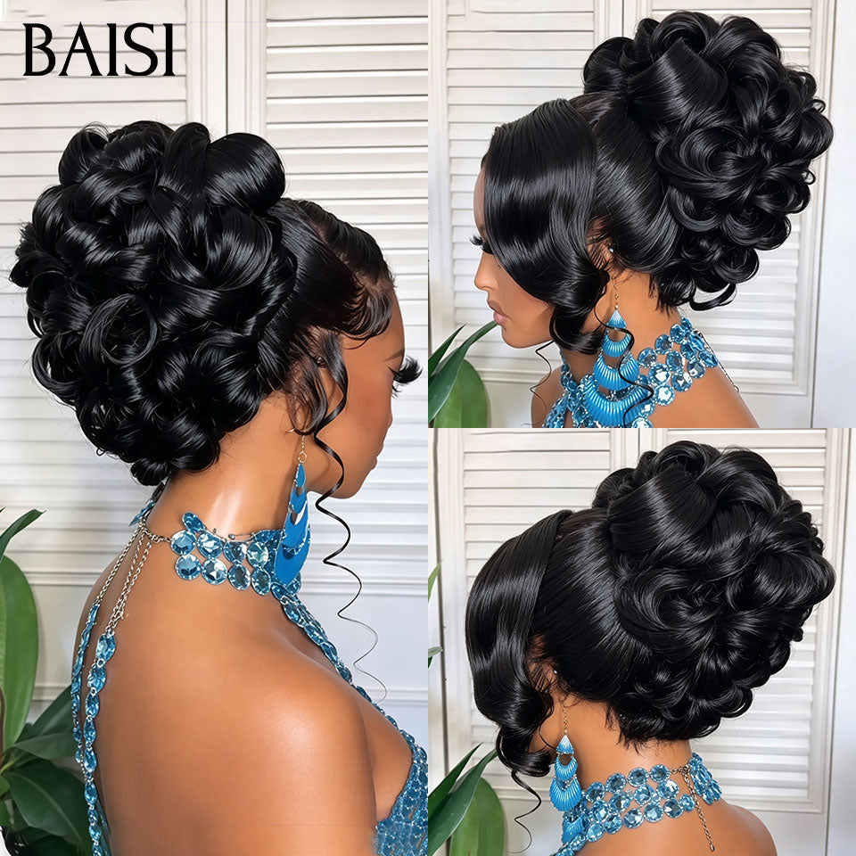 BAISI Coiffure de luxe Ruby Perruques Mariage Prête à porter chignon et personalisation comme sur la vidéo 100% identique avec lace frontale pour mariage ou événement spécial
