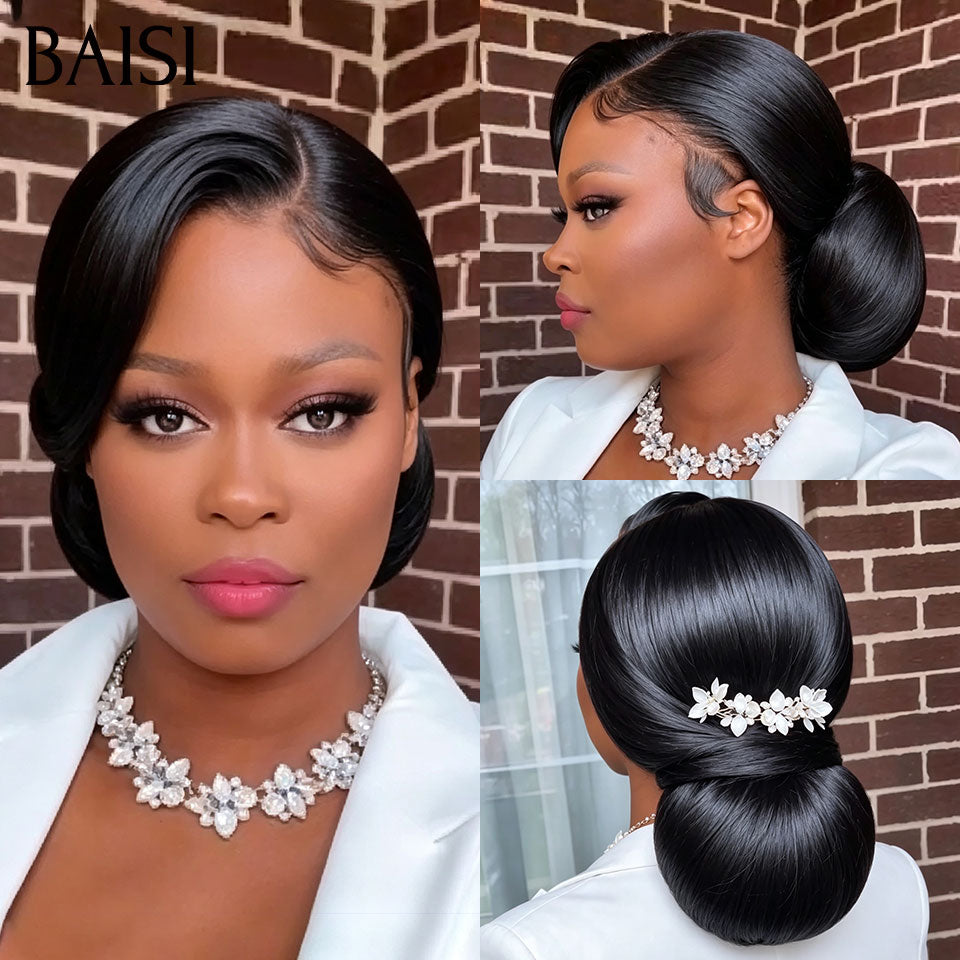BAISI Coiffure de luxe Fay Perruques Mariage noir Prête à porter chignon et personalisation comme sur la vidéo 100% identique avec lace frontale événement spécial