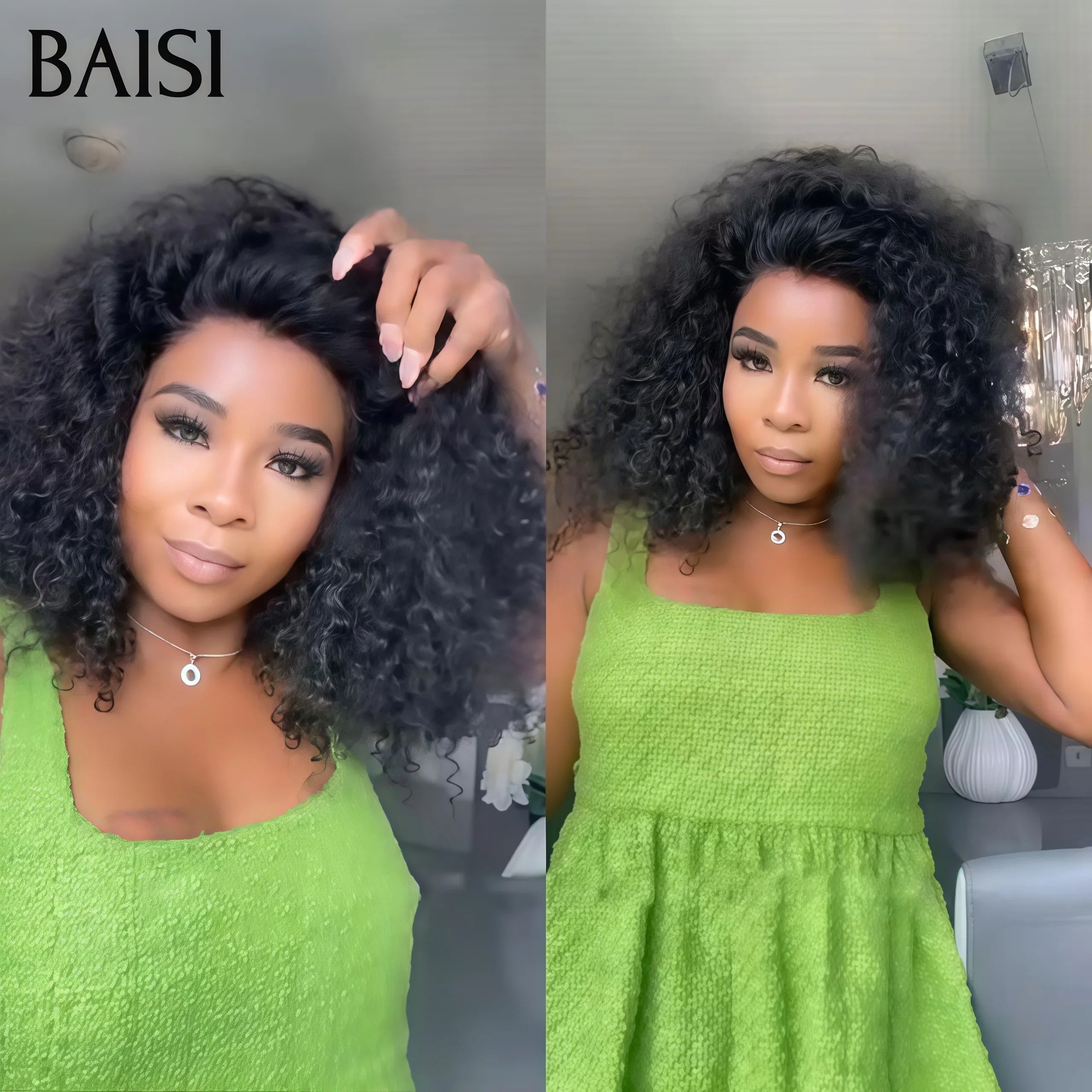 BAISI Promo Perruque Sans Colle 13X4 Curly Noir Pré-plucked Pas Besoin de Colle 12 Pouces 130€ en 100% Cheveux Humains