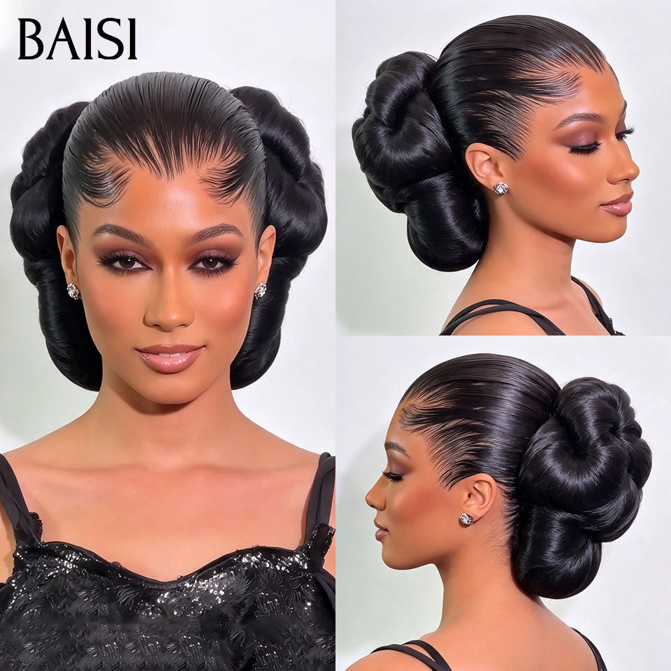 BAISI Coiffure de luxe Alberta Perruques Mariage noir Prête à porter chignon et personalisation comme sur la vidéo 100% identique avec lace frontale événement spécial