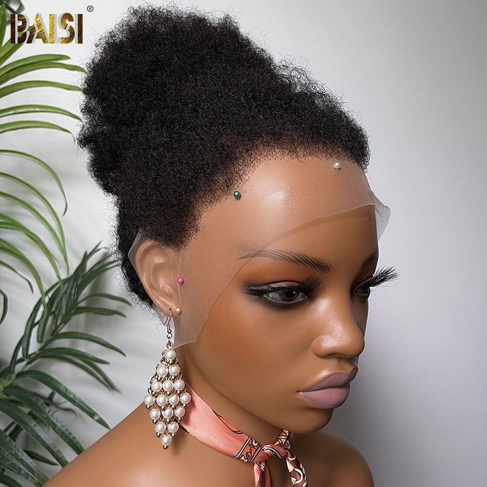 BAISI Wig with lace 13X6 Afro curly bun 18 inches Pre-plucked 4C hairline 100% Raw Hair