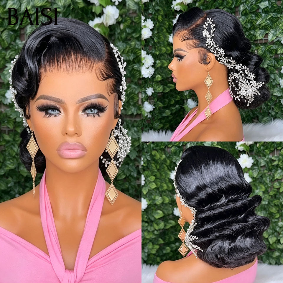 BAISI Perucas de luxo Janet para casamento + acessórios grátis, pronto a usar com coque e personalização como no vídeo, 100% idêntico, com lace frontal para casamento ou evento especial BS120