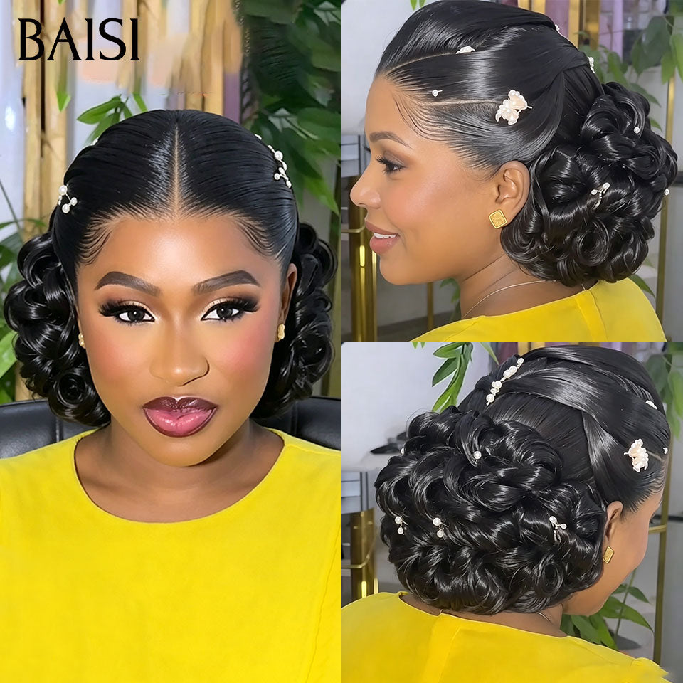 BAISI Coiffure de luxea Aurora Perruques Mariage noir Prête à porter chignon et personalisation comme sur la vidéo 100% identique avec lace frontale événement spécial BS120