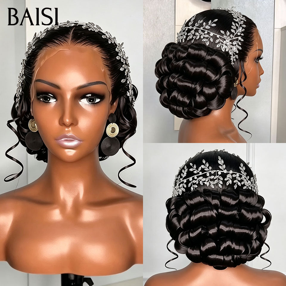 BAISI Coiffure de luxe Tina Perruques Mariage noir Prête à porter chignon et personalisation comme sur la vidéo 100% identique avec lace frontale événement spécial BS120