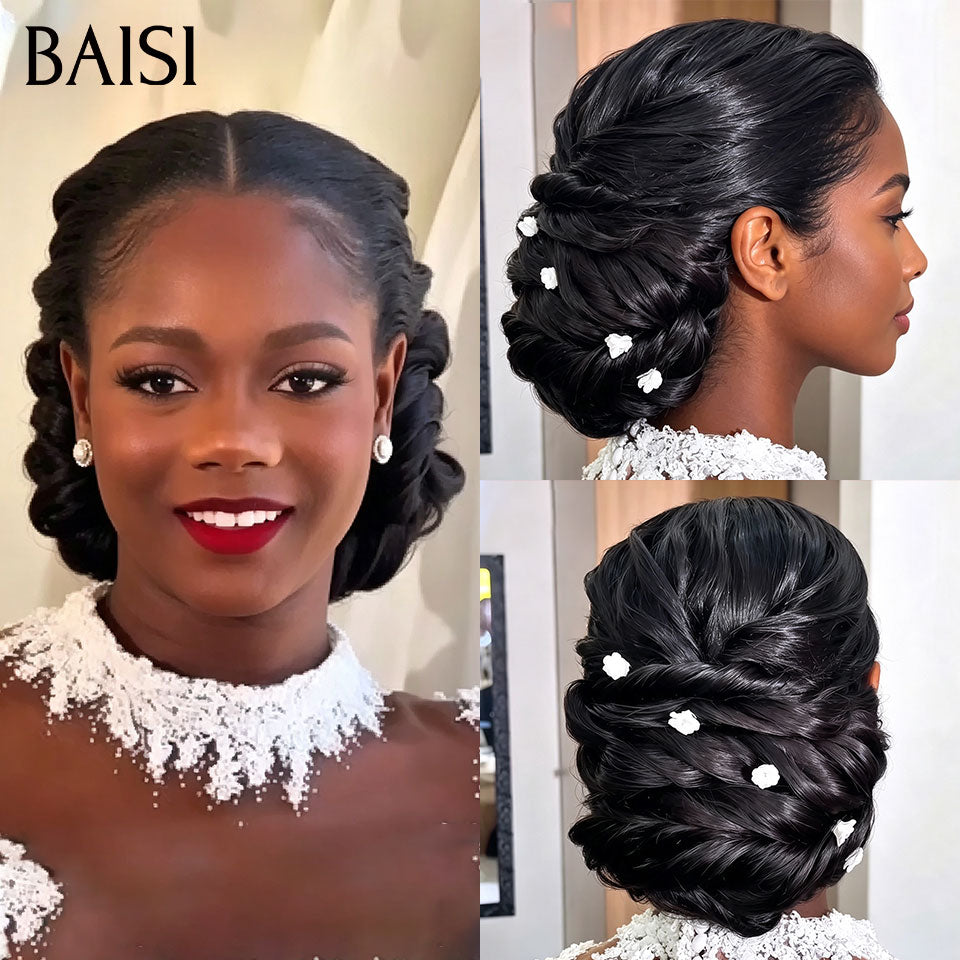 BAISI Coiffure de luxe Darlene Perruques Mariage noir Prête à porter chignon et personalisation comme sur la vidéo 100% identique avec lace frontale événement spécial