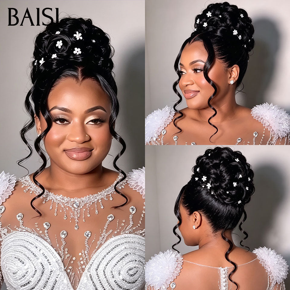 BAISI Coiffure de luxe Eleanor Perruques Mariage noir Prête à porter chignon et personalisation comme sur la vidéo 100% identique avec lace frontale événement spécial BS120