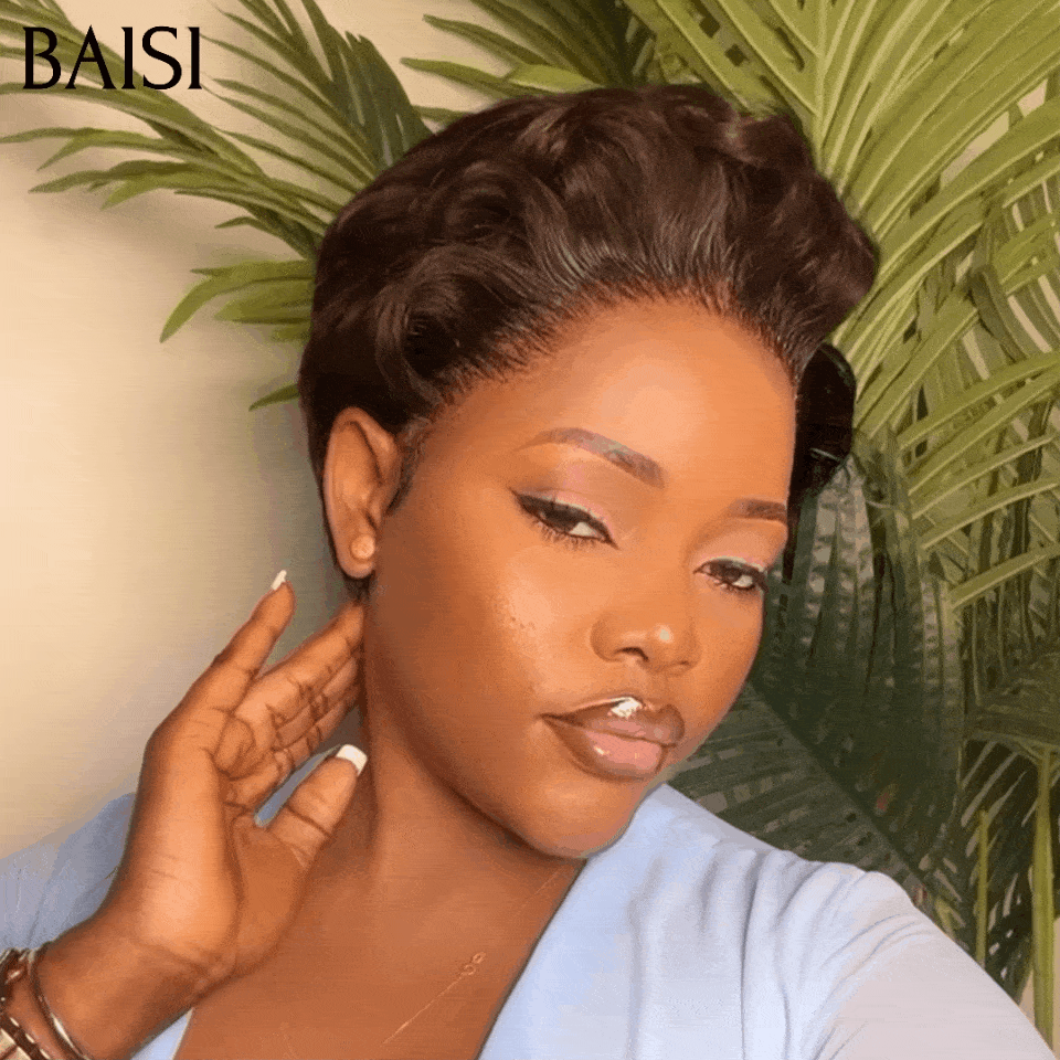 BAISI Perruque Pixie vague En Couleur noir 52€ en 100% Cheveux Humains FR38