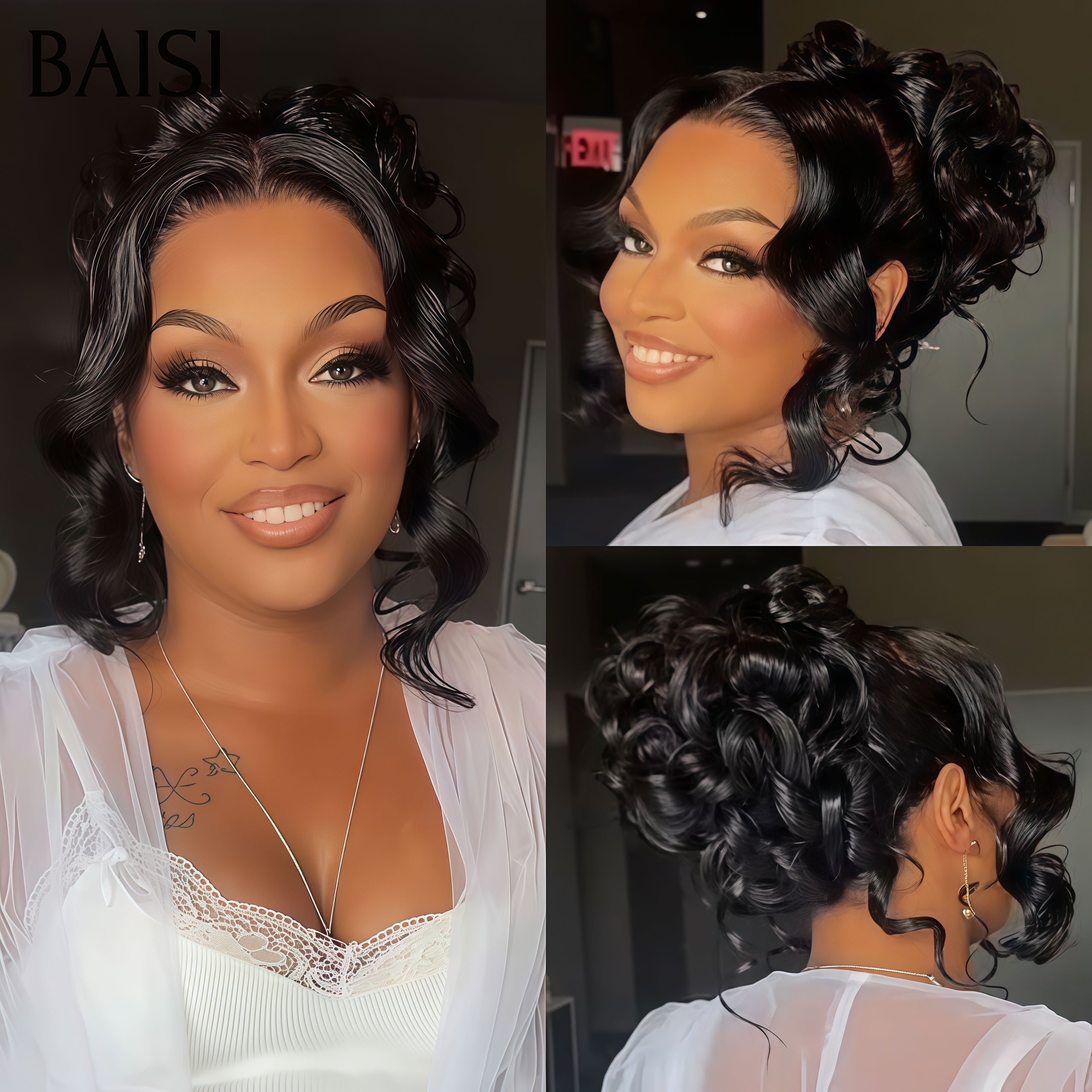 BAISI Coiffure de luxe Amanda Perruques Mariage noir Prête à porter chignon et personalisation comme sur la vidéo 100% identique avec lace frontale événement spécial