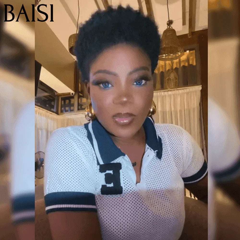 BAISI Achetez 2 perruques minimum au prix d'usine Perruque Pixie Afro Curl 13x4 lace frontal bouclé partout différentes couleurs disponibles en 100% cheveux humains F-905