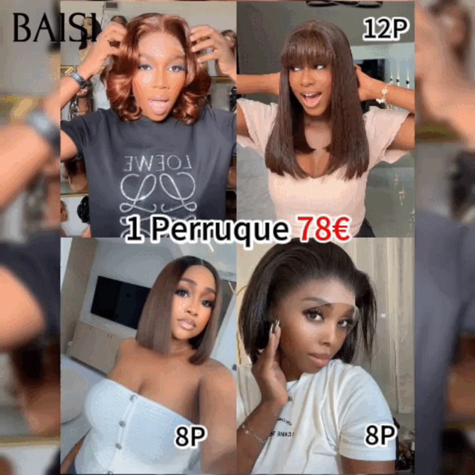BAISI 4 Perruques pour revendre 349€ 4 Bob lisse et egg wave en 100% vrais cheveux humains