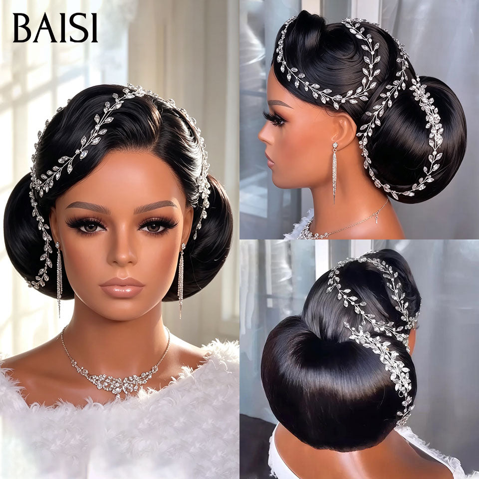 BAISI Coiffure de luxe Lola Perruques Mariage noir Prête à porter chignon et personalisation comme sur la vidéo 100% identique avec lace frontale événement spécial BS120