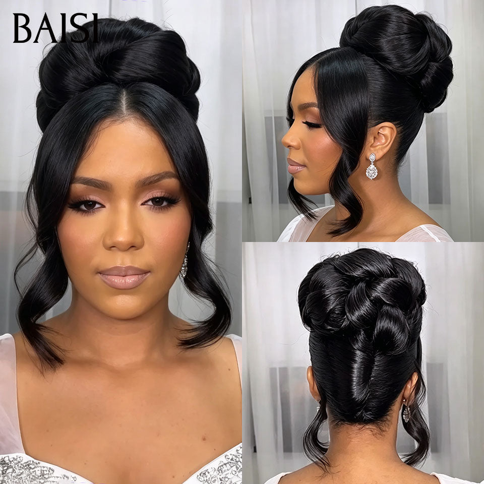BAISI Coiffure de luxe Aditi Perruques Mariage noir Prête à porter chignon et personalisation comme sur la vidéo 100% identique avec lace frontale événement spécial BS120