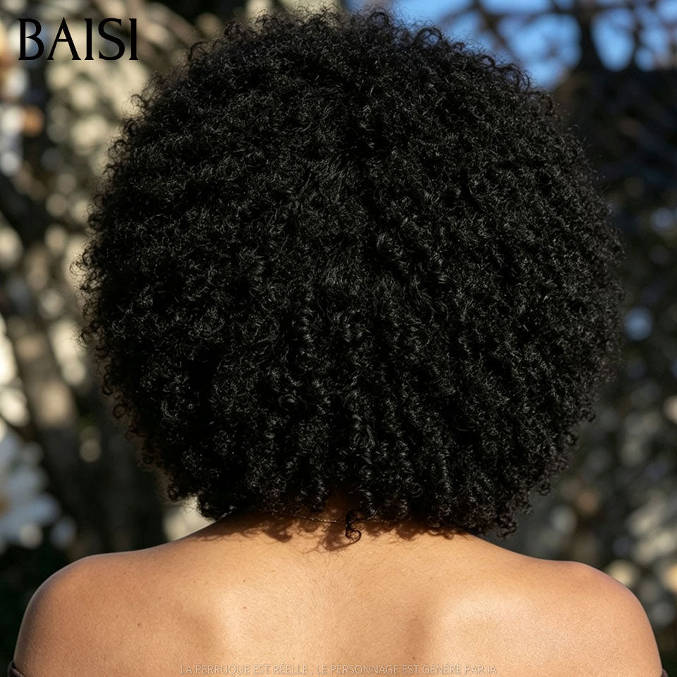 BAISI Perruques Grande Promo arrivage pixie coupe fabriqué à la machine afro En #1B En 100% Cheveux Humains