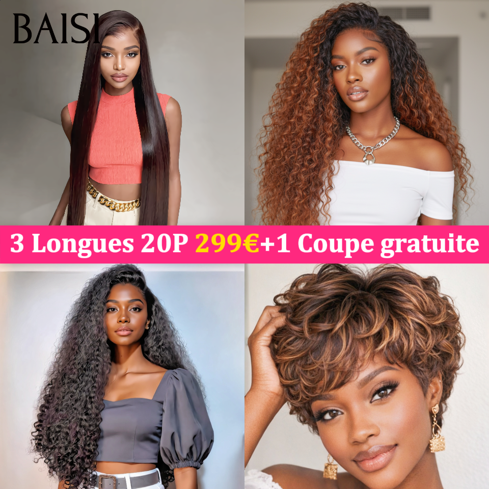 BAISI 13x4 Lace Lot de 3 Perruques Longues 20Pouces + 1 Perruque Gratuite à Bon Prix Idéales Pour Revendre en 100% Cheveux Humains