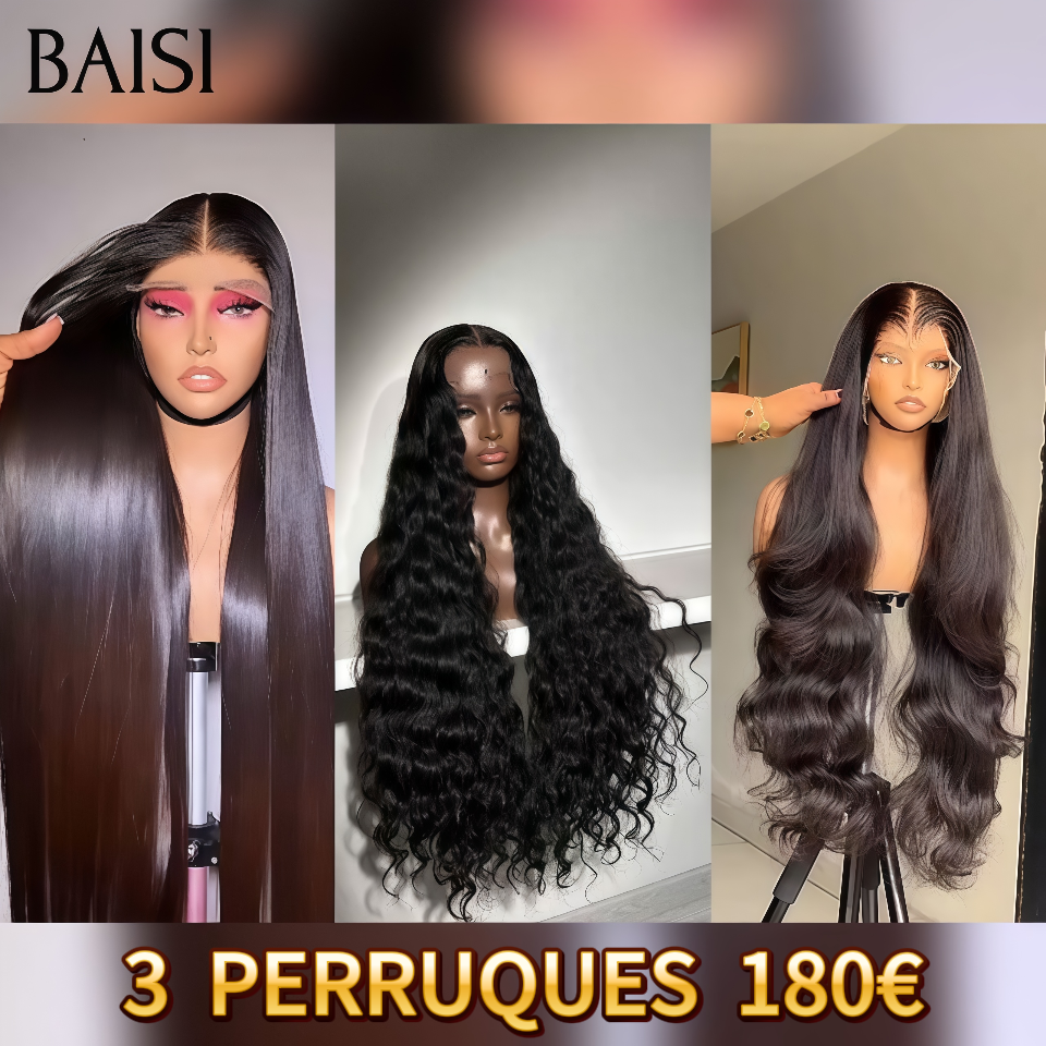 BAISI Perruques pour revendre 13x4 lace frontal deep wave et Lisse et body wave 12 Pouces 3 perruques 180€ en 100% Cheveux Humains