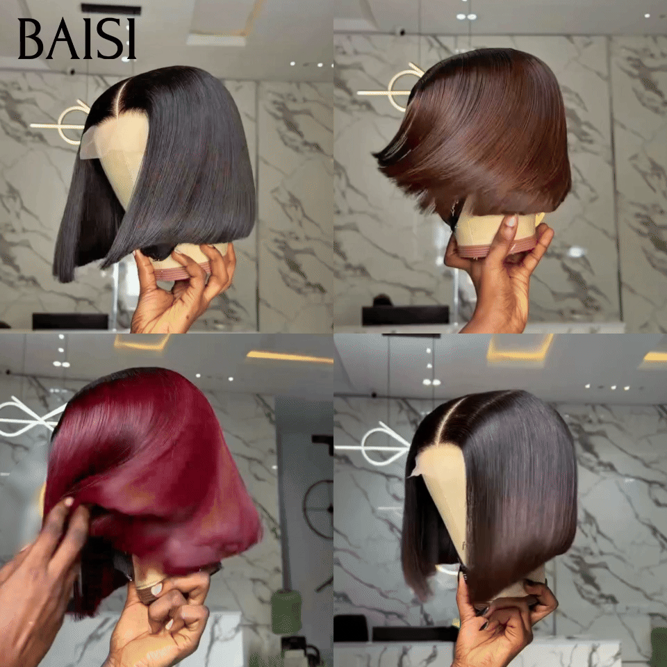 BAISI 2X6 lace Lot 4 Perruques BOB 100% Vietnam Hair 8 Pouces 299€ Ou Perruque Bob Lisse Couleur Noir et Marron 1B/4# Très Bonne Qualité