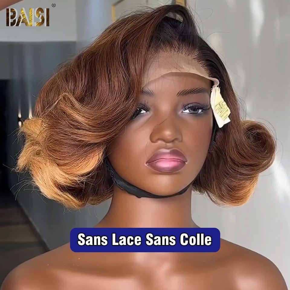 BAISI 4X4 Bob Body Wave Wig In Mixed #4#27 Pre-Plucked No Glue Needed in 100% Raw Hair Lace Already Cut