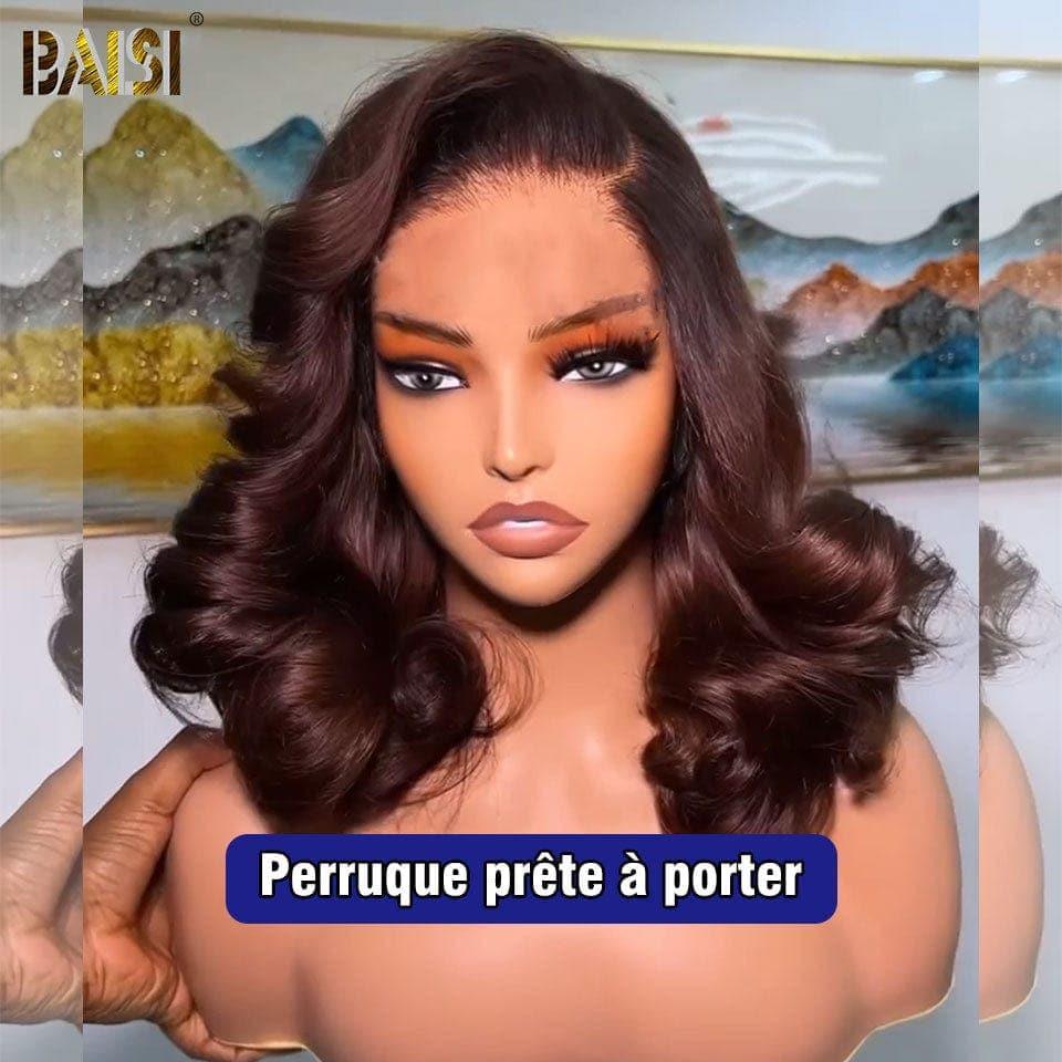 BAISI 4X4 Bob Body Wave Wig In Brown #4 Pre-Plucked No Glue Needed in 100% Raw Hair Lace Already Cut
