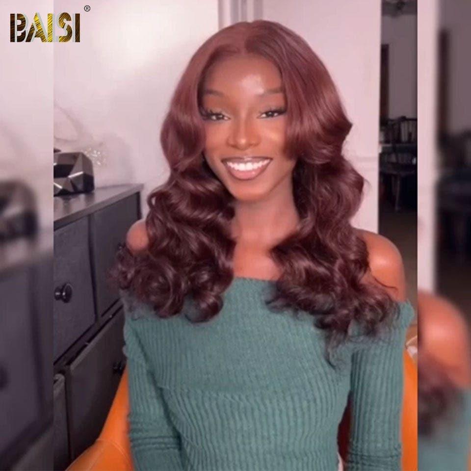 BAISI 4X4 Bob Body Wave Wig In Brown #4 Pre-Plucked No Glue Needed in 100% Raw Hair Lace Already Cut