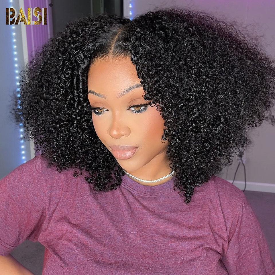 BAISI 4x4 Perruque Bob Deep Wave 10 Pouce en Noir Sans Colle Lace déjà couper Facile à Porter en 100% Cheveux Humains D