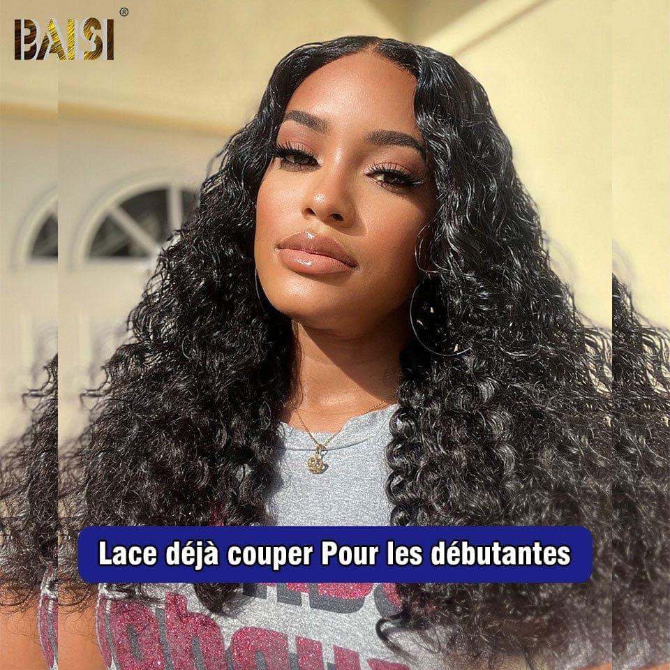 BAISI 4x4 Curly Wig in Black Glueless Lace Already Cut Easy to Wear 100% Human Hair