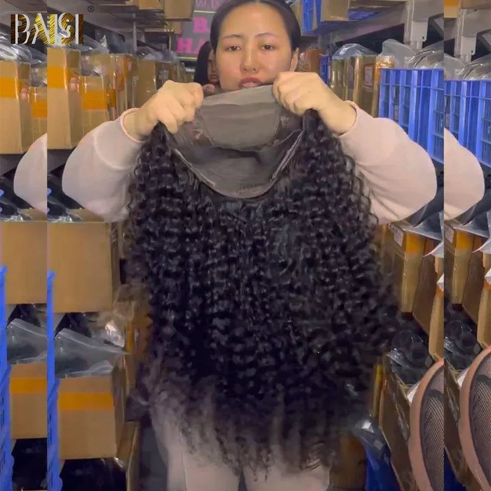 BAISI Fecho 4x4 Peruca Encaracolada em 100% Cabelo Humano