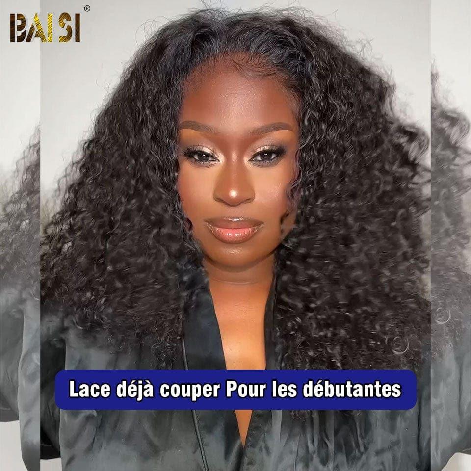 BAISI Achetez 2 perruques minimum au prix d'usine fournisseur 4x4 perruque Curly Pré-plucked Pas Besoin de Colle en 100% Raw Hair Lace déjà couper(Pas Besoin de Code)