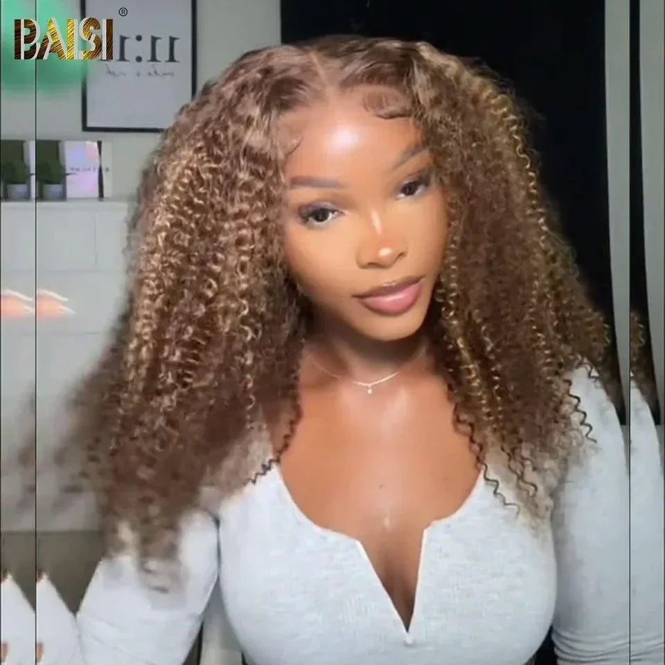 BAISI 4x4 Frontal Deep Wave Wig in Mixed #P4-27 Pre-Plucked No Glue Needed in 100% Raw Hair Lace Already Cut