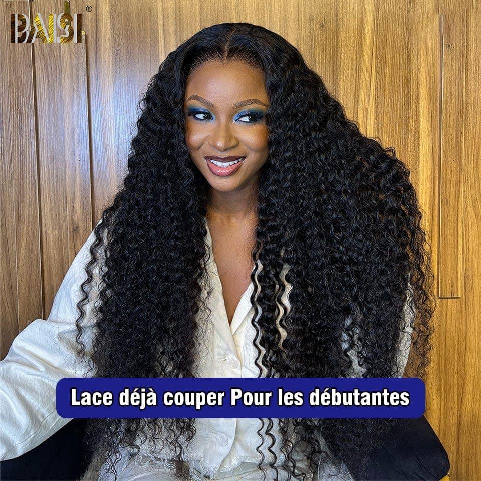 BAISI Achetez 2 perruques minimum au prix d'usine fournisseur 4x4 Perruque Deep Wave Pré-plucked Pas Besoin de Colle en 100% Raw Hair Lace déjà couper(Pas Besoin de Code)