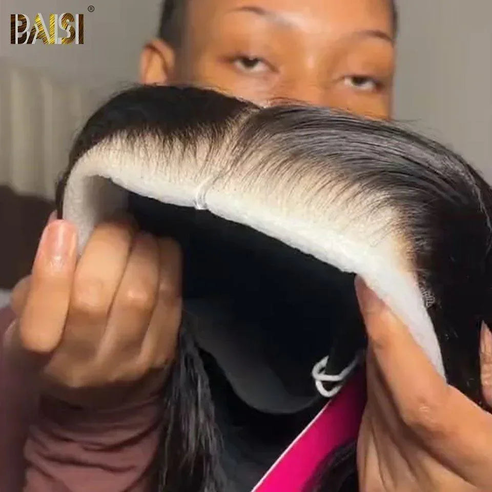 BAISI 4x4 Straight Wig in Black Glueless Lace Already Cut Easy to Wear 100% Human Hair