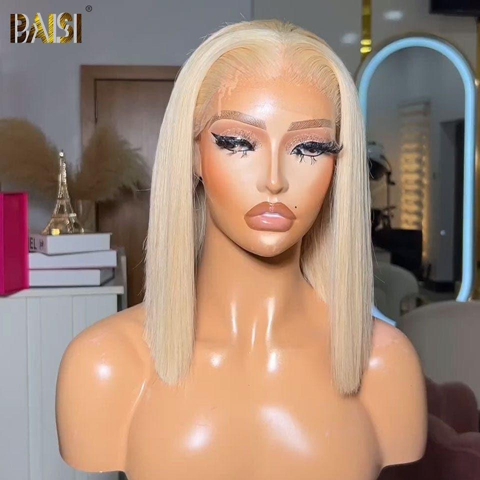 BAISI Frontal de renda & fecho de renda Peruca #613 Loiro Liso Bob Colorido