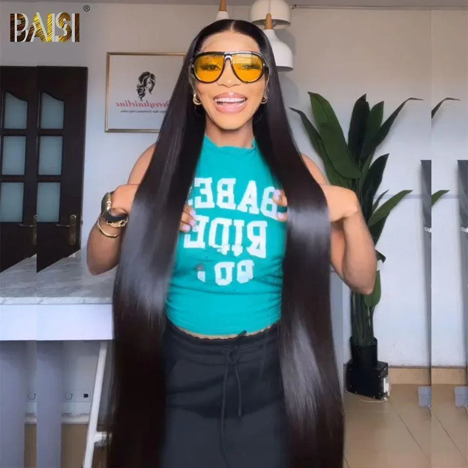 BAISI Compre 2 perucas no mínimo ao preço de fábrica fornecedor peruca 4x4 closure comprida demais lisa em 100% cabelo humano
