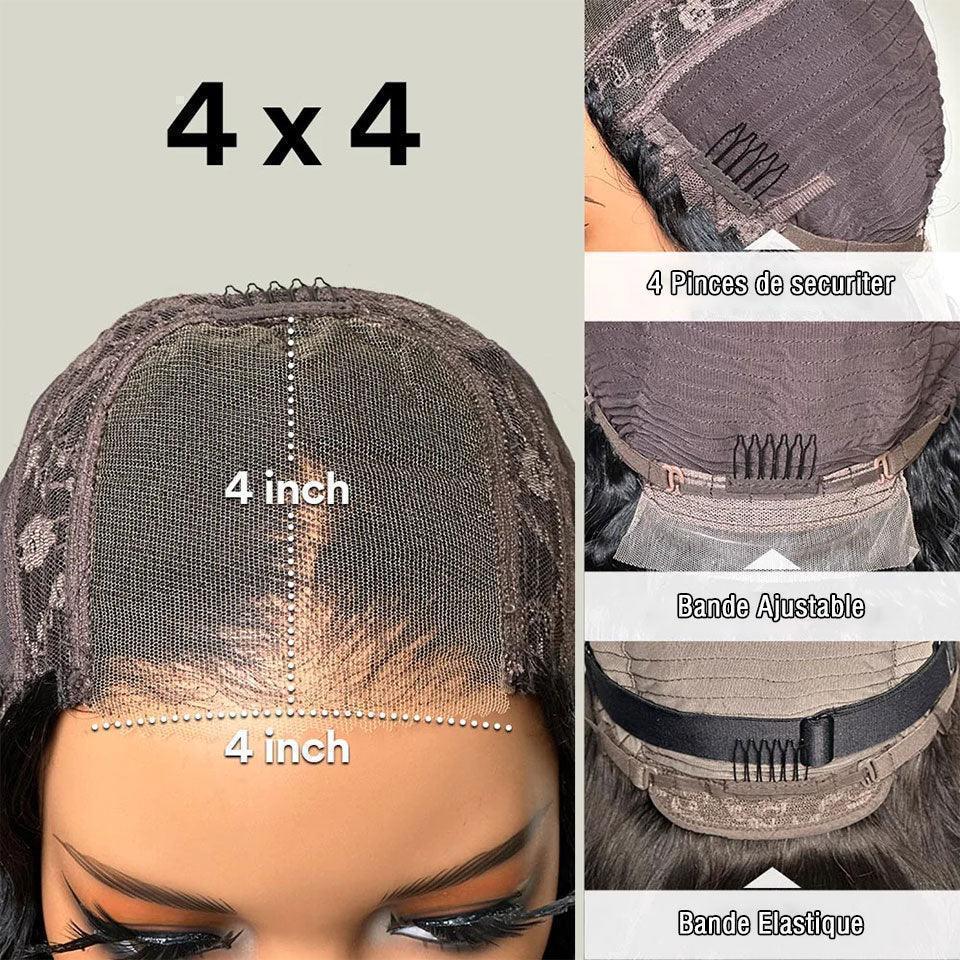 BAISI Grande Promo 4X4 closure Bob Peruca Natural Lisa 8 Polegadas 69€ Em 100% Cabelo Humano