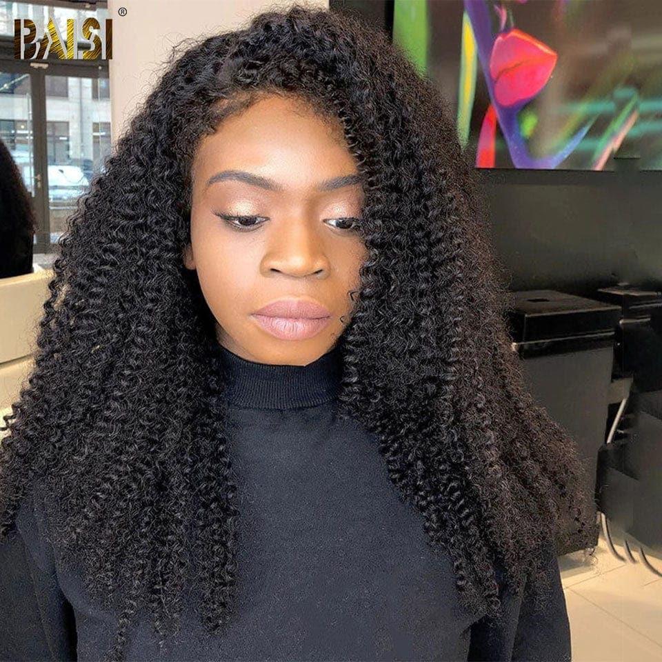 BAISI 4X6 lace perruque Curly en haut de gamme avec les Baby Hair naturel sans lace sans colle 100% vrais cheveux humains 4C Hairline