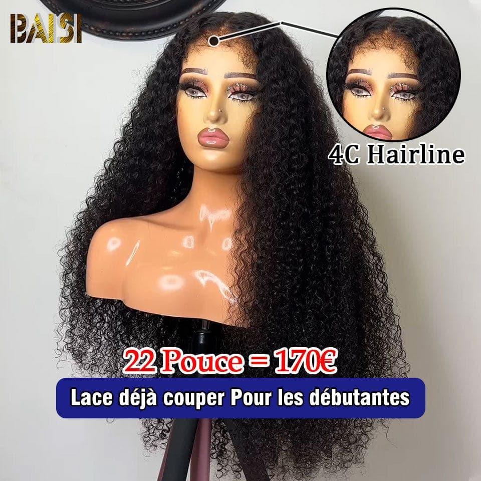 BAISI 4X6 lace perruque Curly en haut de gamme avec les Baby Hair naturel sans lace sans colle 100% vrais cheveux humains 4C Hairline
