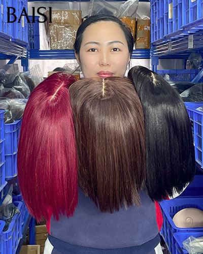 BAISI 3 Perruques bob Lisse avec Frange DE luxe pour revendre 195€ 8 pouces en Couleur Marron ou Bordeaux ou NOIR 250% densité en 100% vrais cheveux humains
