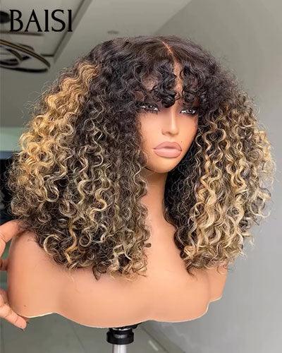 BAISI Perruques de Luxe curly Wave 300% densité 16 pouces Couleurs personnalisées Très belle couleur avec Frange Fabriquées par les cheveux double drawn BS120