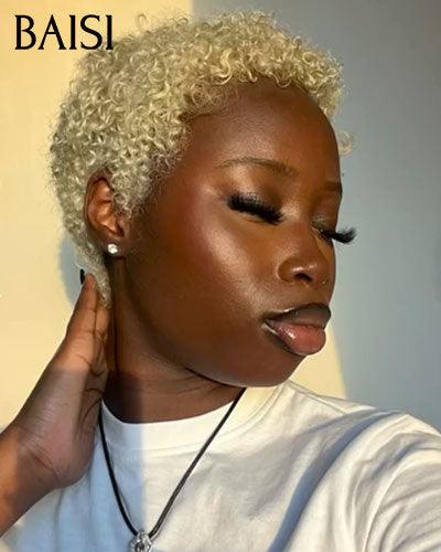 BAISI 13X4 Frontale Perruque Pixie petite coupe NOIR 6 pouces 79€ ou 1 pixie Blonde Curly 108€ En 100% Cheveux Humains