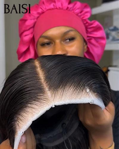 BAISI 4X4 Perruque Lisse Avec cordon de serrage Pré-plucked lace invisible frontale pré-épillées résultat impeccable 100% vrais cheveux humains 4C