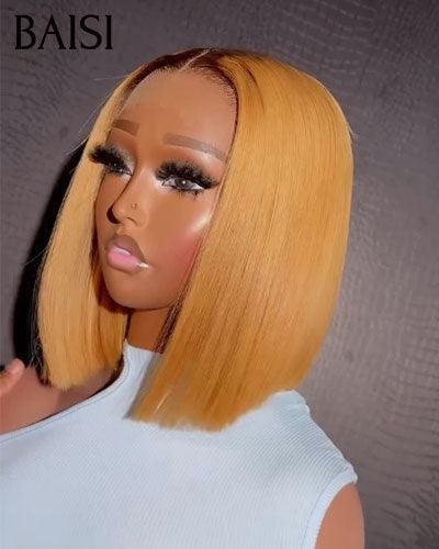 BAISI Perruques SDD BONE STRAIGHT Lisse BOB 2X6 lace de luxe en couleur miel 1BT27# en 100% vrais cheveux humains