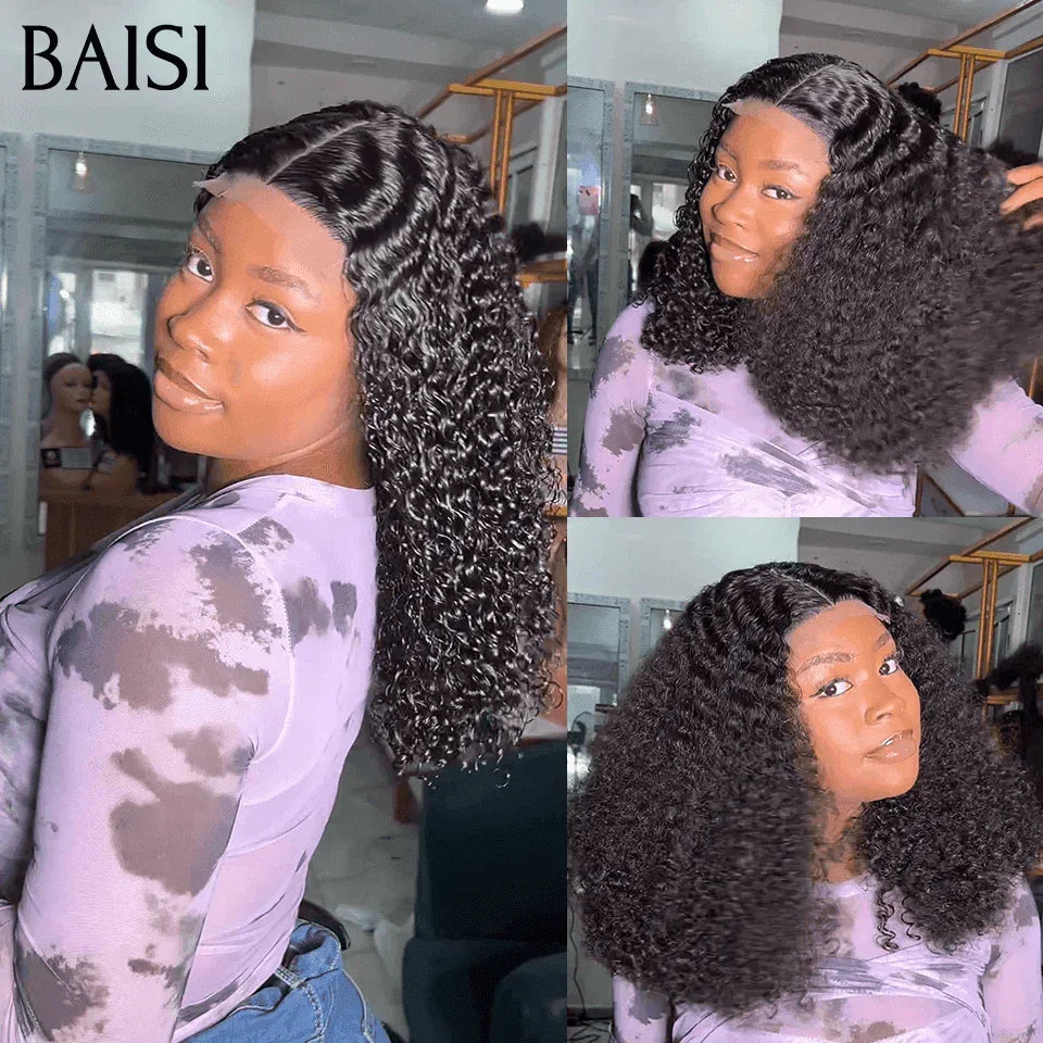BAISI Grandes Saldos IVA 0€ Volume 300% densidade 14 Polegadas 85€ 4x4 Perucas de Luxo curly wave double drawn mechas virgens em 100% Cabelo Humano