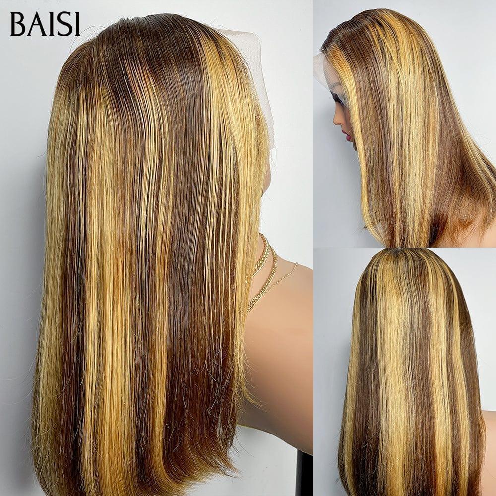 BAISI 13X4 Straight Bob Wig In honey brown mix color 4#27# 14 inches in 100% Raw Hair